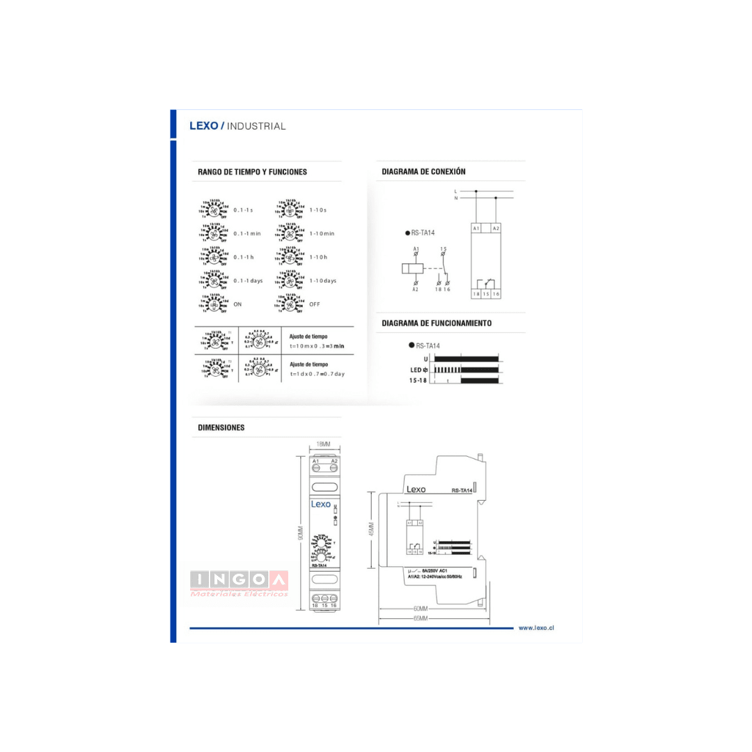 Rele On Delay Retardo a la Conexion RS-TA 14 1S-10D 12-240Vac/Vdc Lexo5