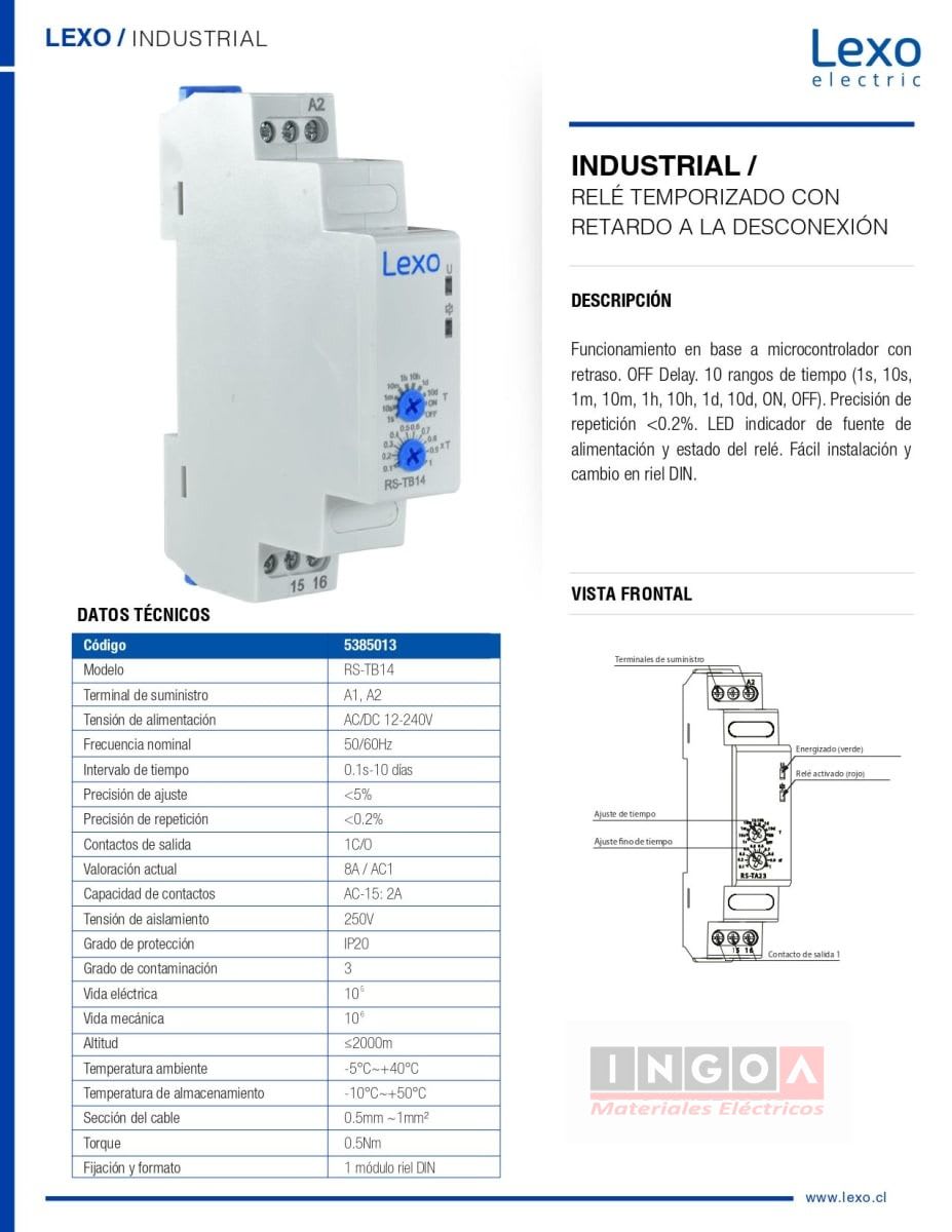 Rele Temporizado con Retardo a la Desconexion 12-240V AC/DC 1C/0 - Lexo8