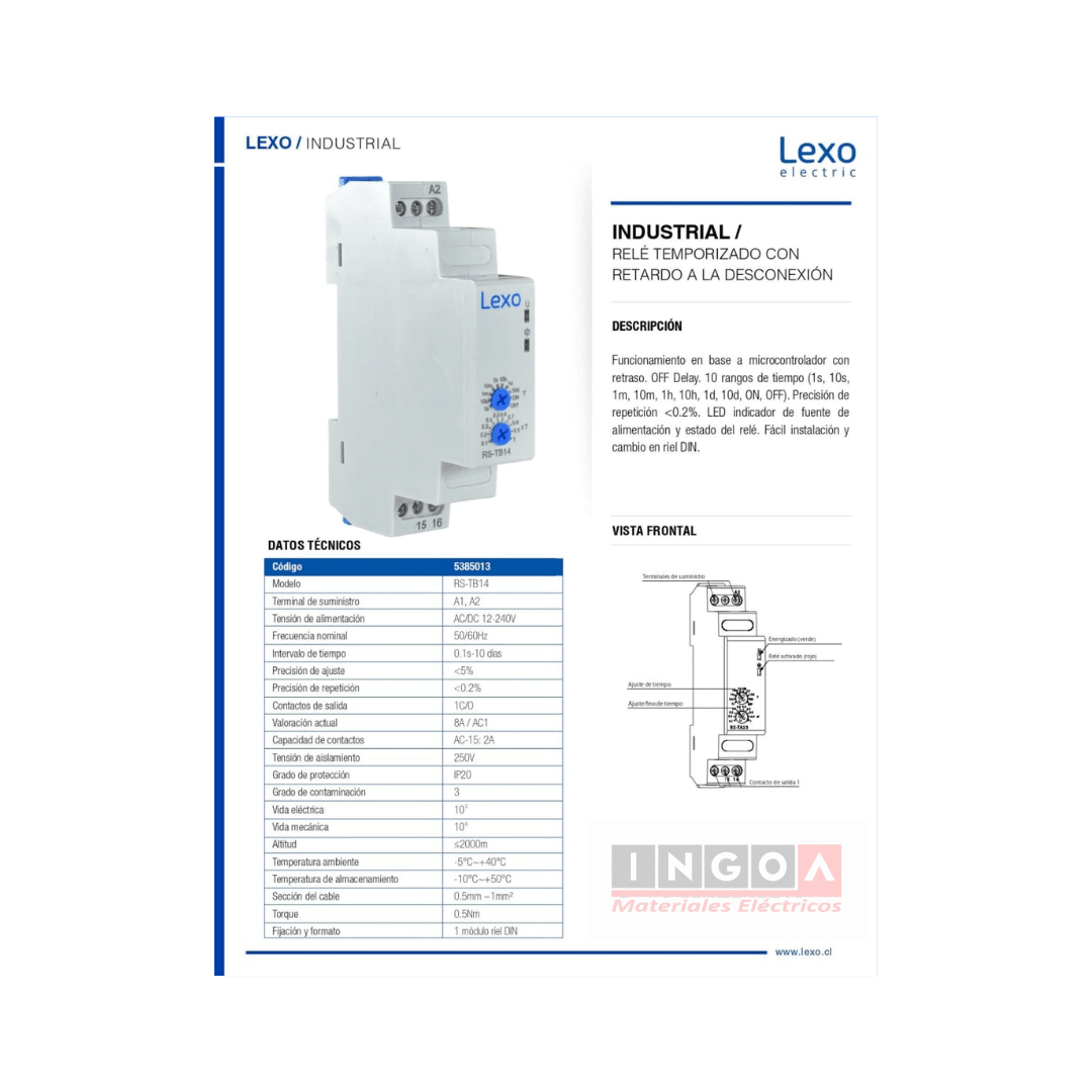 Rele Off Delay Retardo a la Desconexion RS-TB23 1S-10D 12-240Vac/Vdc Lexo8