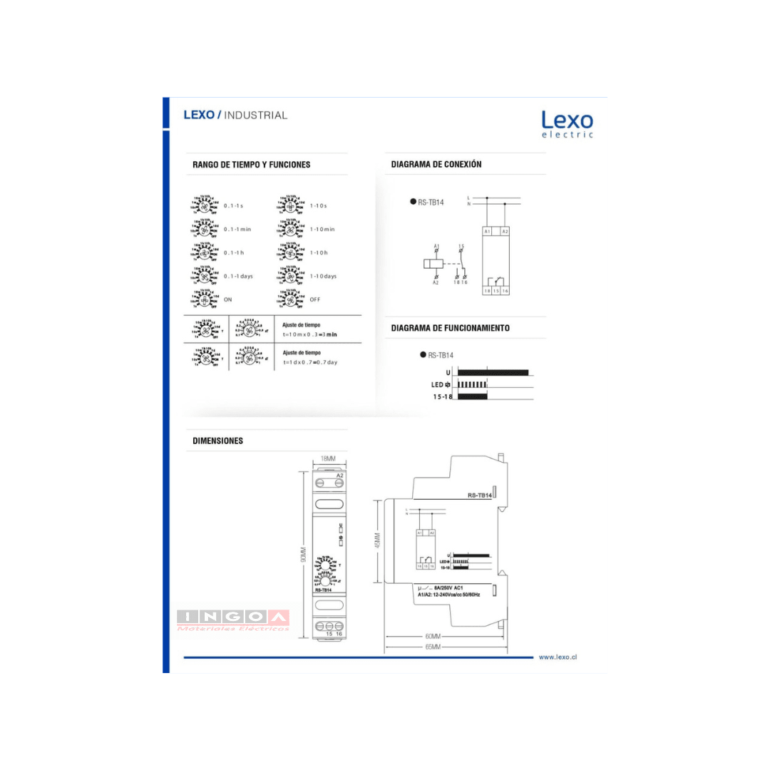 Rele Off Delay Retardo a la Desconexion RS-TB23 1S-10D 12-240Vac/Vdc Lexo - Vista 9