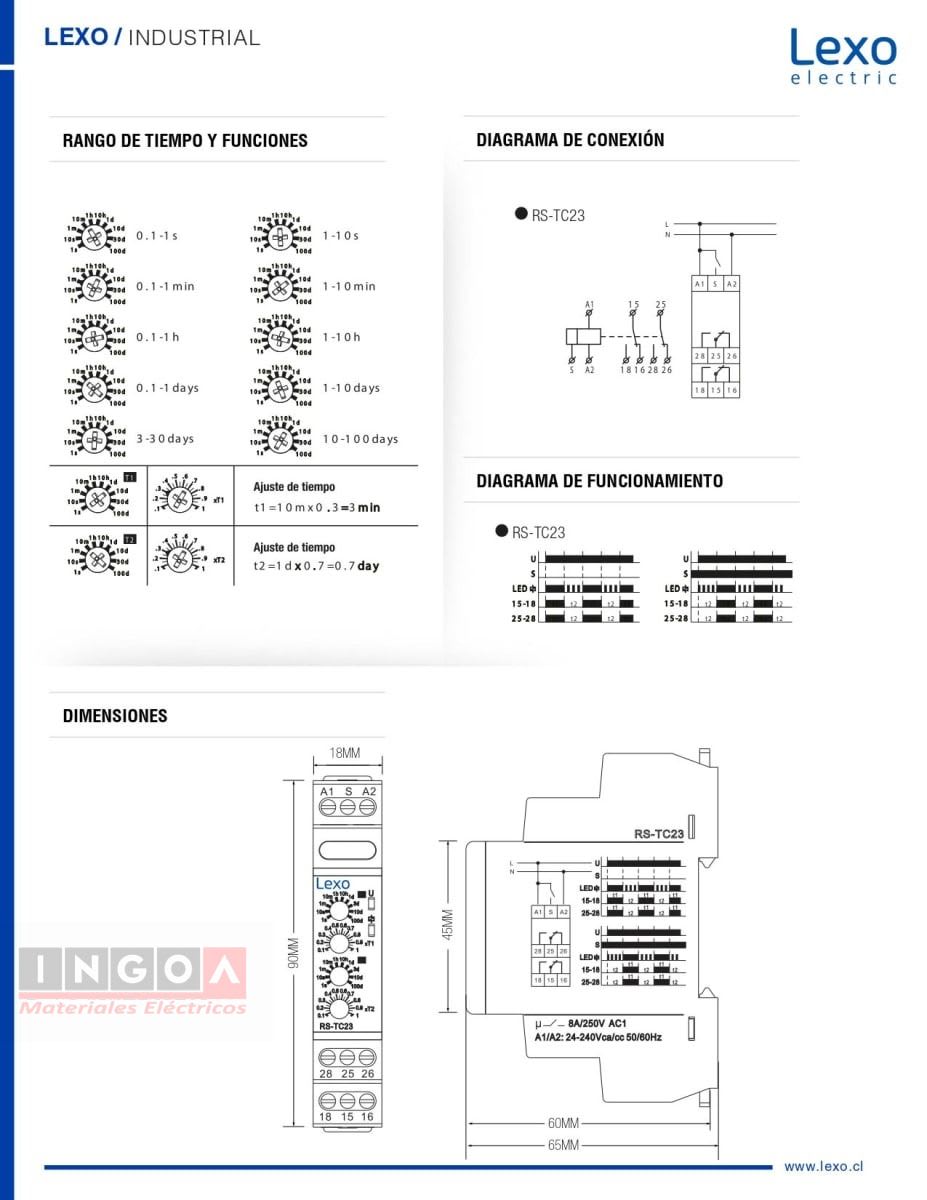 Rele Temporizado de Ciclo 24-240V AC/DC Contactosde Salida 2C/0 - Lexo9