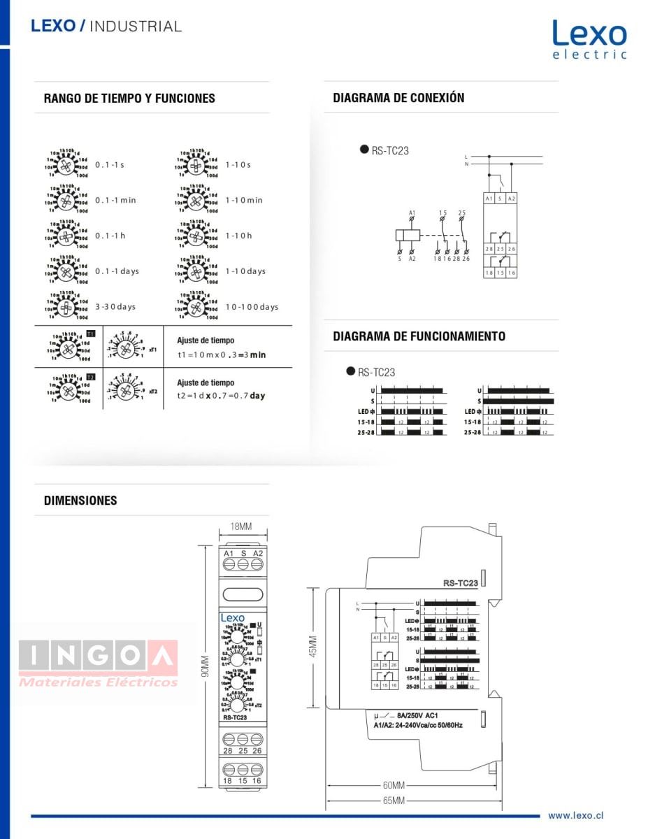Rele Temporizado Inversor de Marcha 220V AC 24-240V AC/DC Lexo9