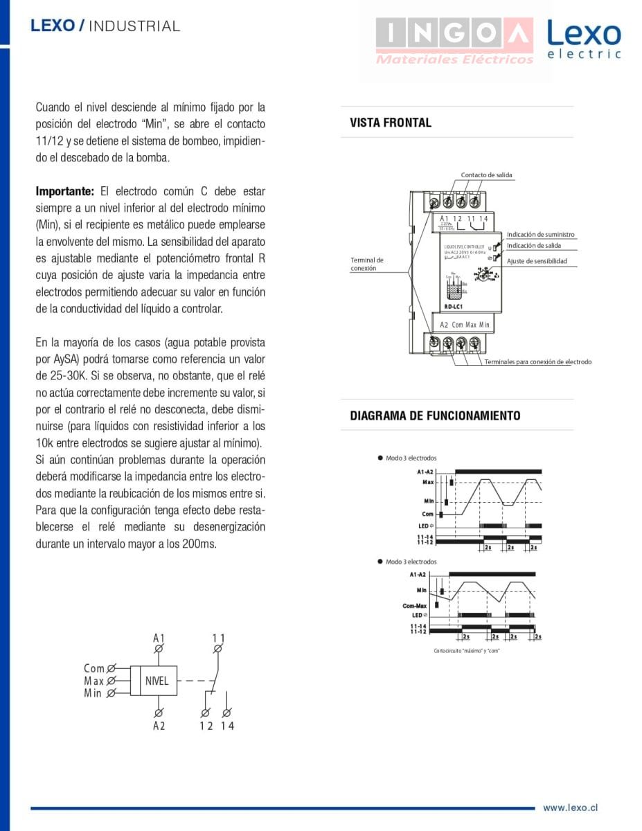 Rele Control de nivel de Liquido 2P RD-LC1 220-380VAC Lexo - Vista 3