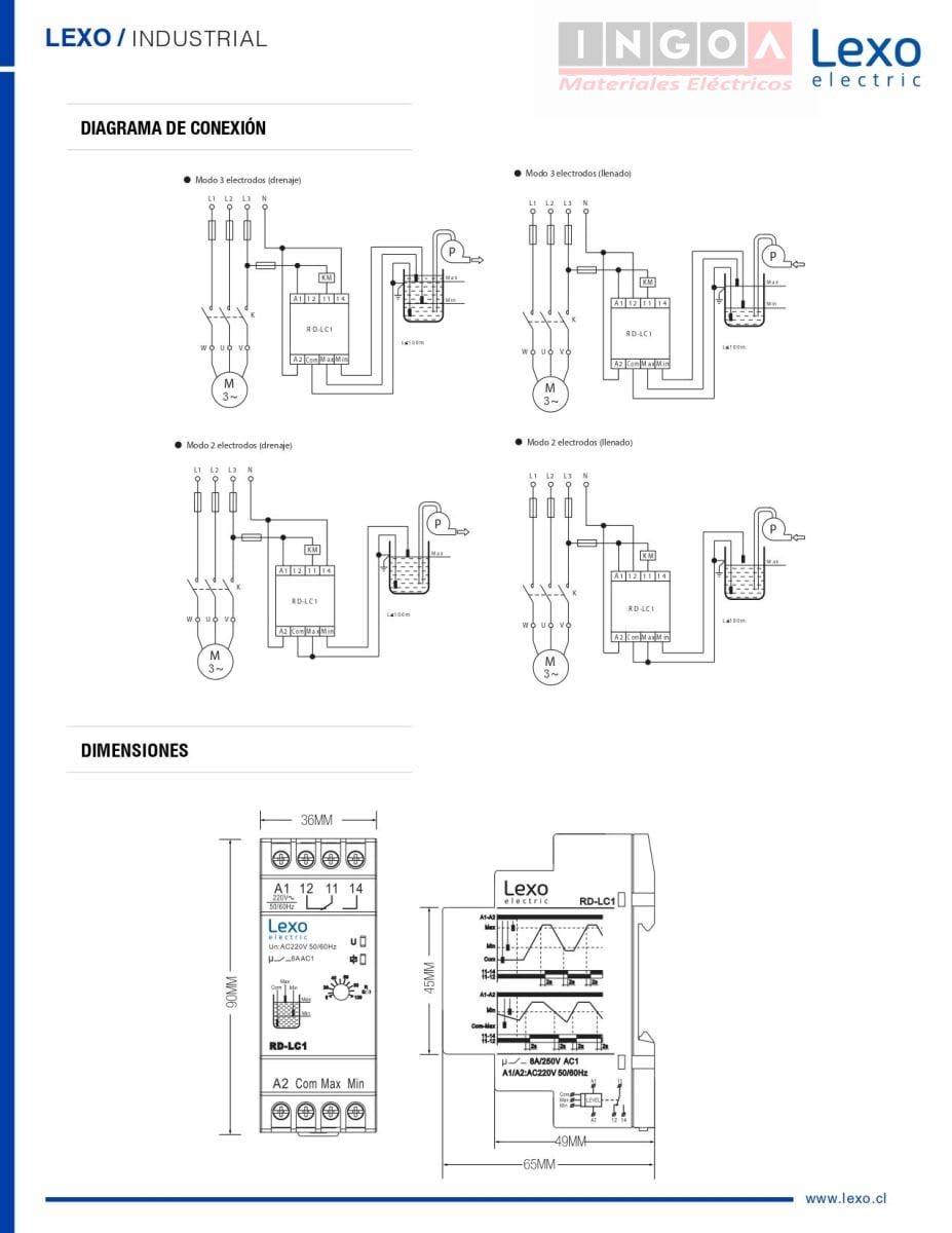 Rele Control de nivel de Liquido 2P RD-LC1 220-380VAC Lexo - Vista 4
