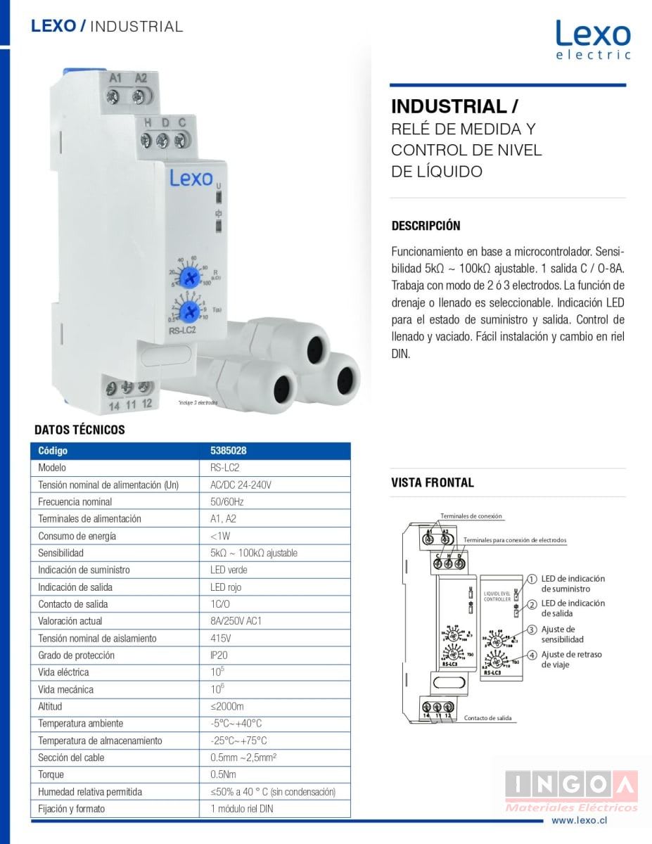 Rele Control de nivel de Liquido 1P RS-LC2 24-220VAC/DC Lexo9