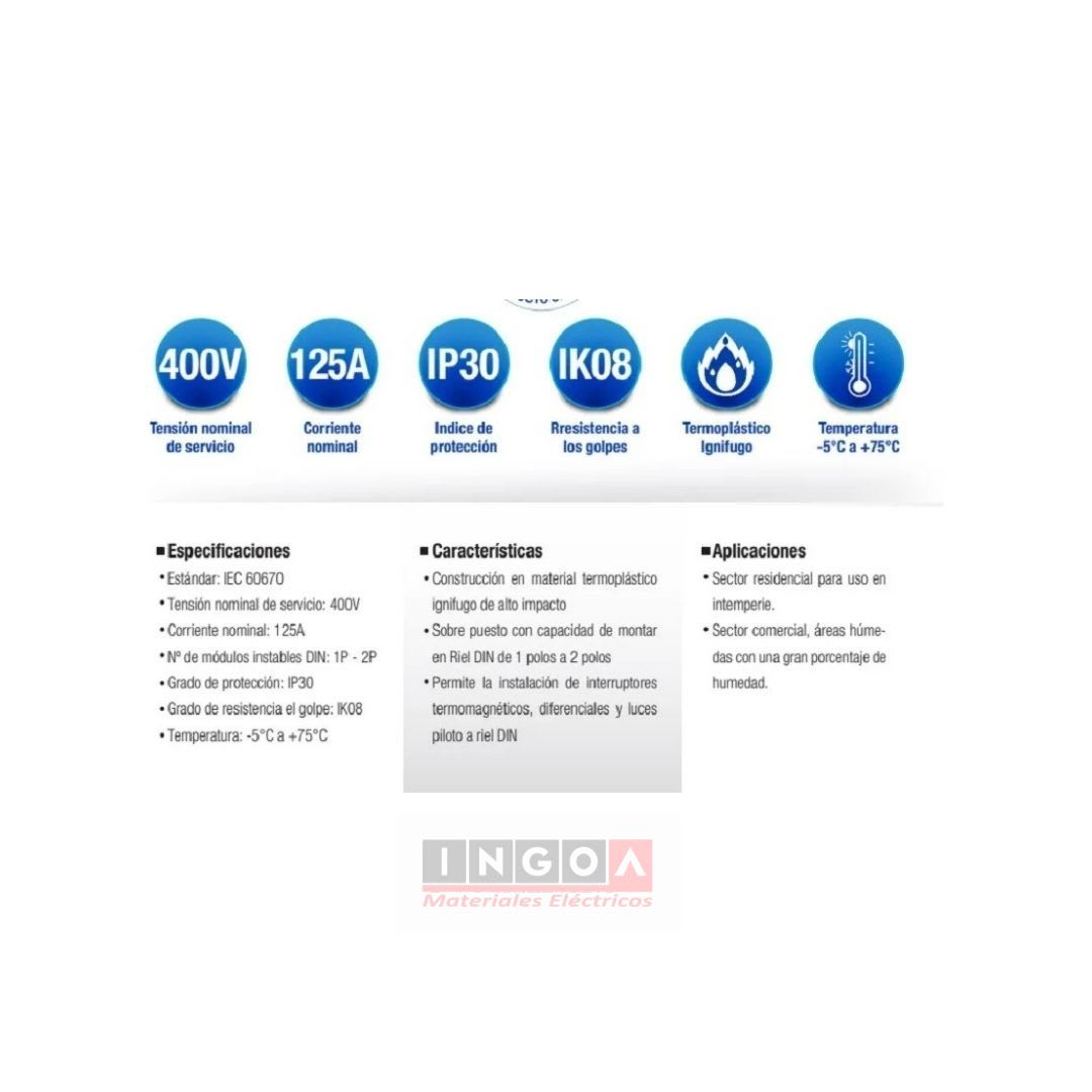 Tablero Plastico 2 Mod. Sobrep. Calota - Lexo5