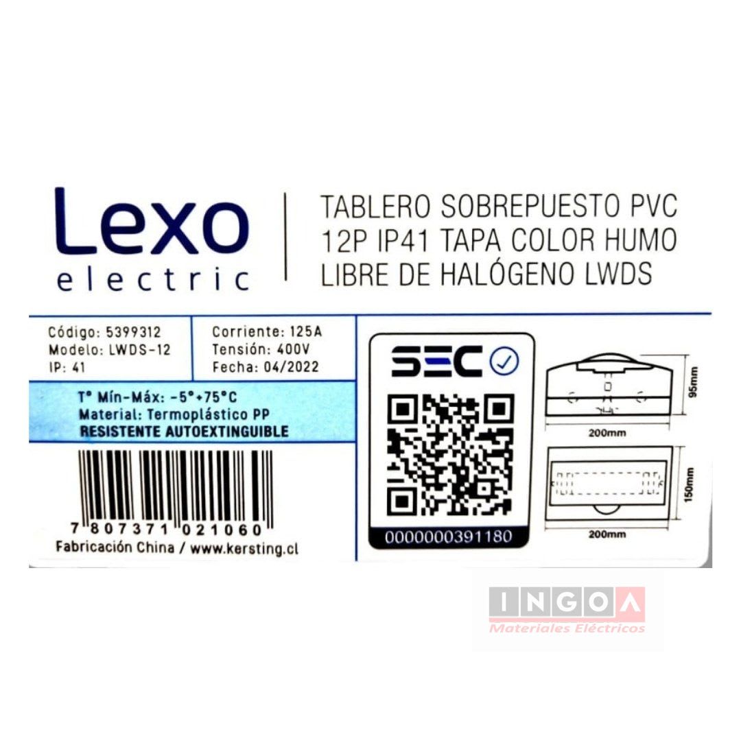 Tablero Plastico 12 Mod. Sobrep. Libre Halog. Tapa Humo - Lexo - Vista 8