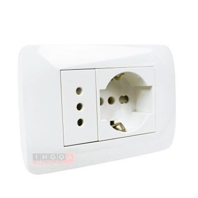 Enchufe Toma Emb. Schuko 10/16A + Enchufe 10A 250V Blanco Lexo2