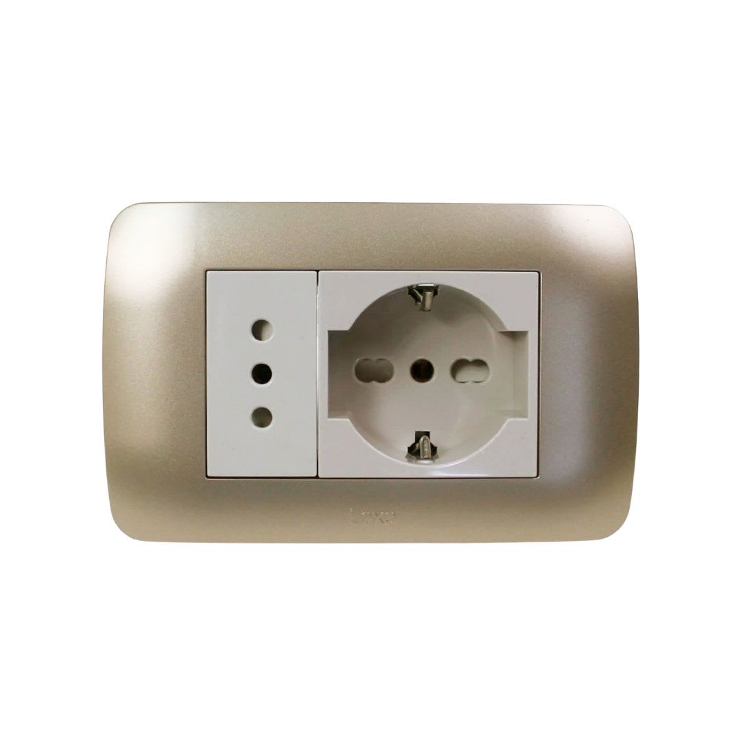 Enchufe Toma Emb. Schuko 10/16A + Enchufe 10A 250V Beige/Titanio Lexo 0