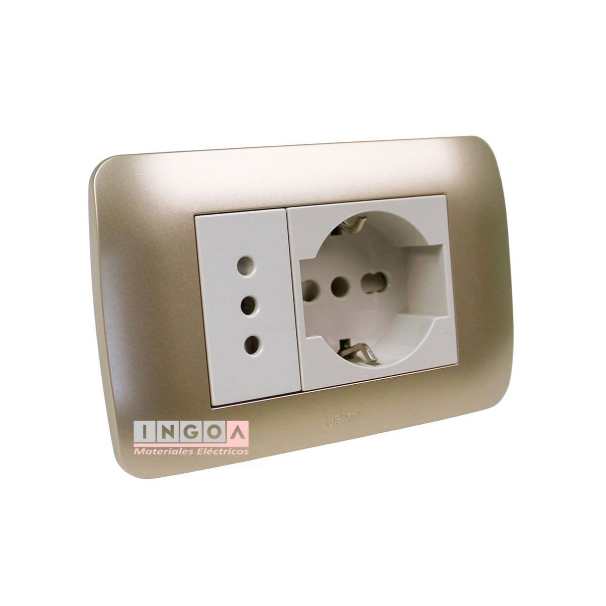 Enchufe Toma Emb. Schuko 10/16A + Enchufe 10A 250V Beige/Titanio Lexo2