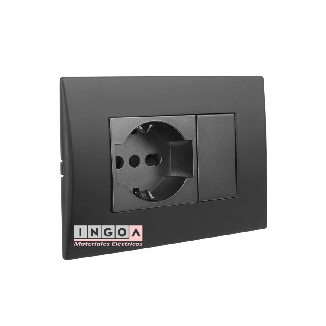 Enchufe Toma Emb. Schuko 10/16A + Enchufe 10A 250V Negro Linea Andes Lexo - Vista 2