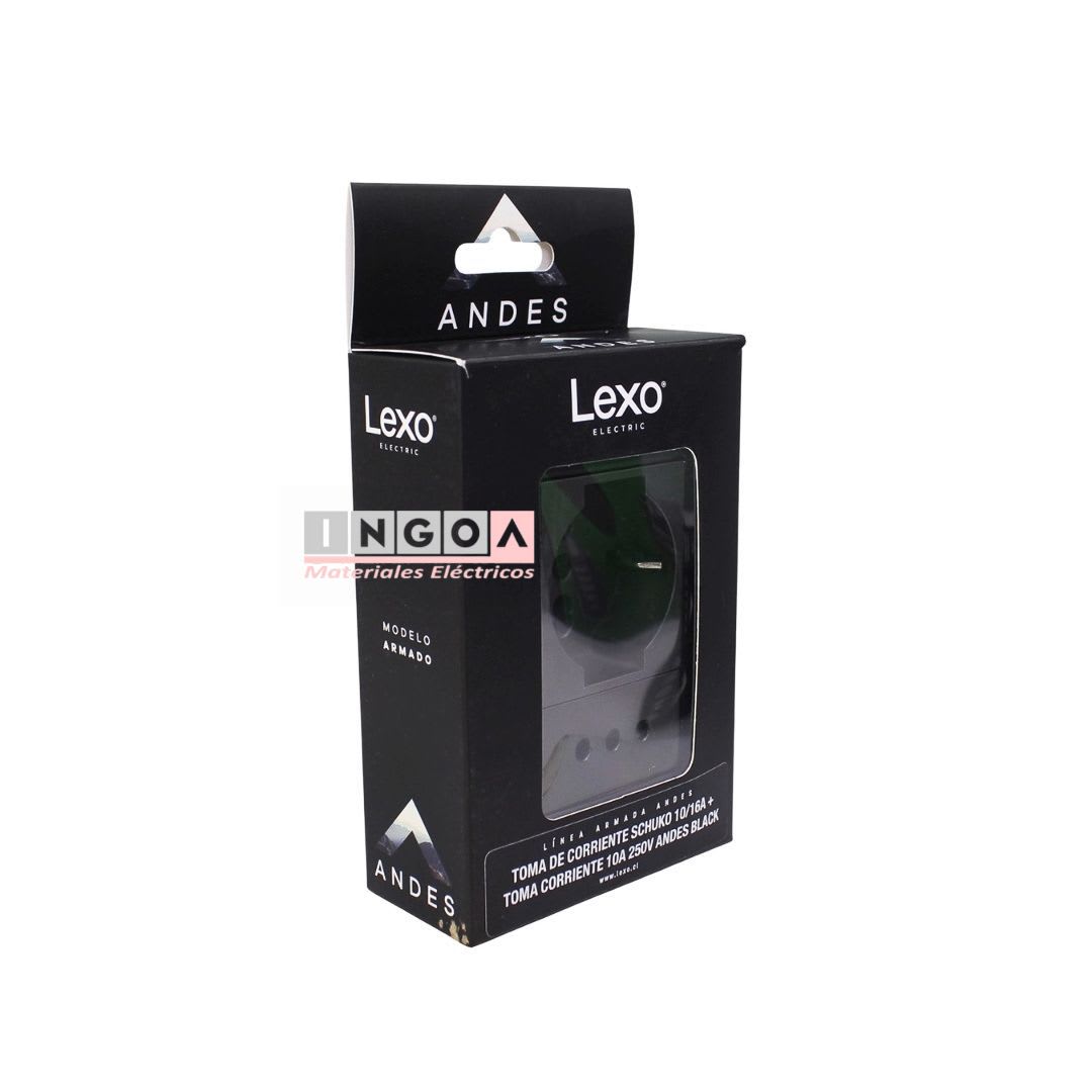 Enchufe Toma Emb. Schuko 10/16A + Enchufe 10A 250V Negro Linea Andes Lexo - Vista 4
