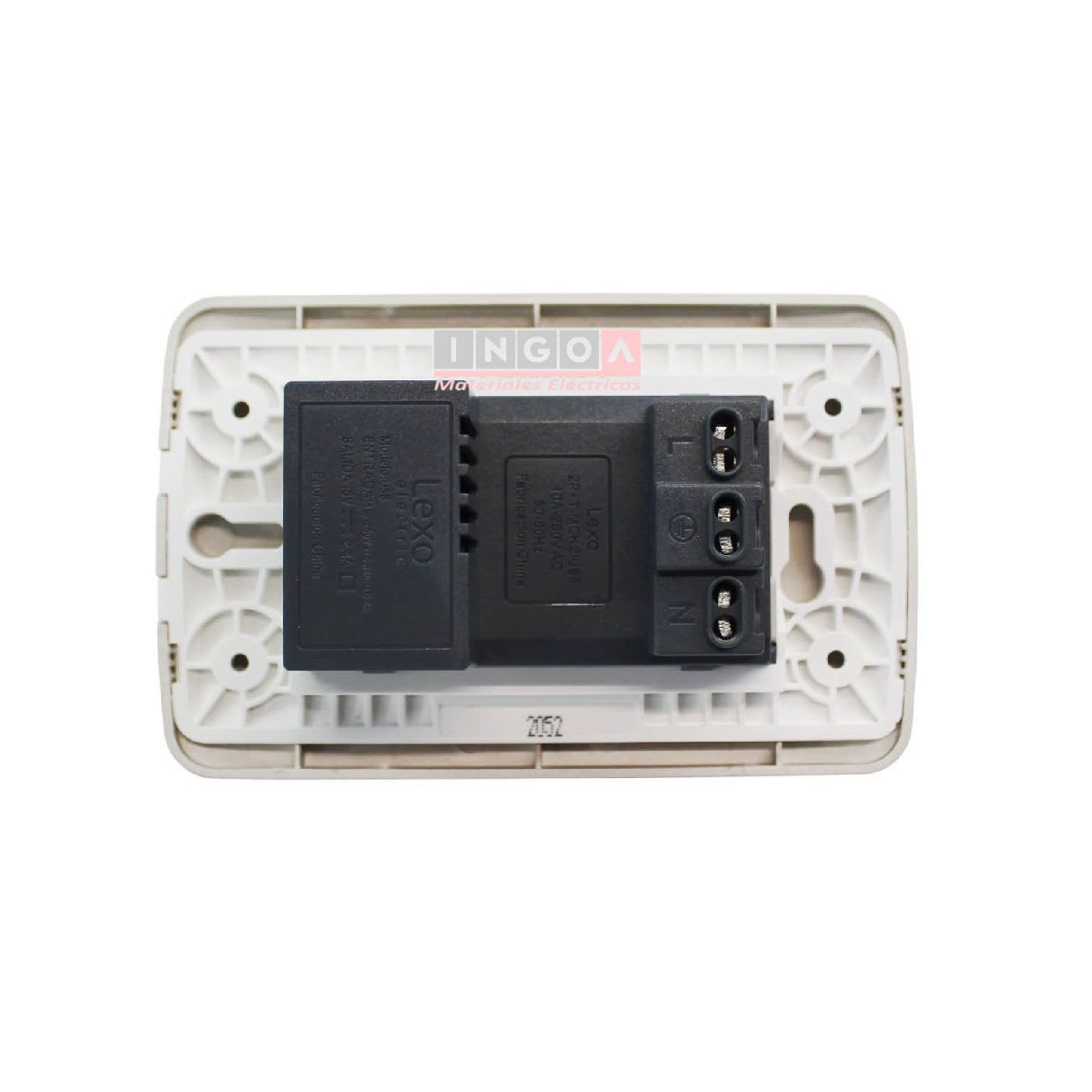 Enchufe Doble Pueteado Emb. 10A + 2 USB (Tipo A y C) Beige/Titanio Lexo3