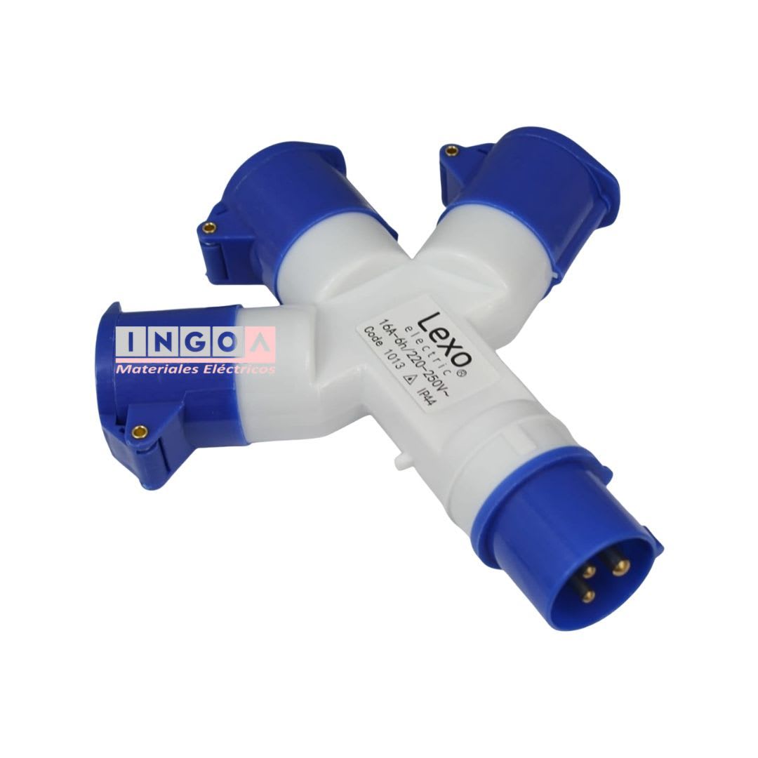 Enchufe Ind. Derivacion 3 Hembras 2P+T 16A 250V IP44 Pulpo Lexo4