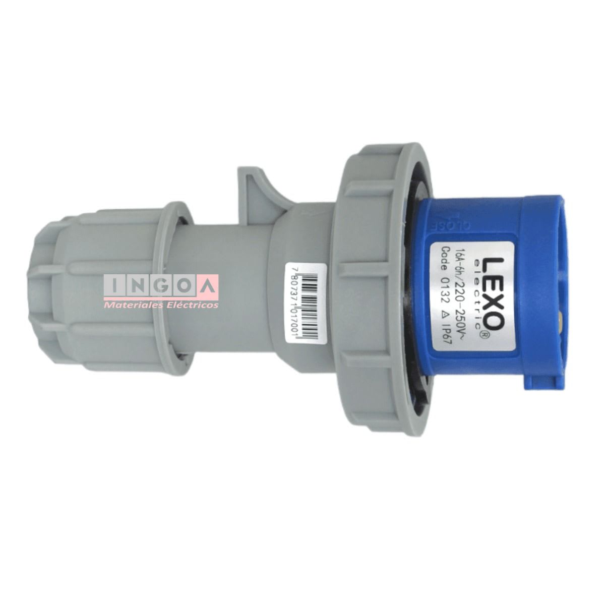 Enchufe Ind. Macho Volante 2P+T 16A 220V IP67 - Lexo3