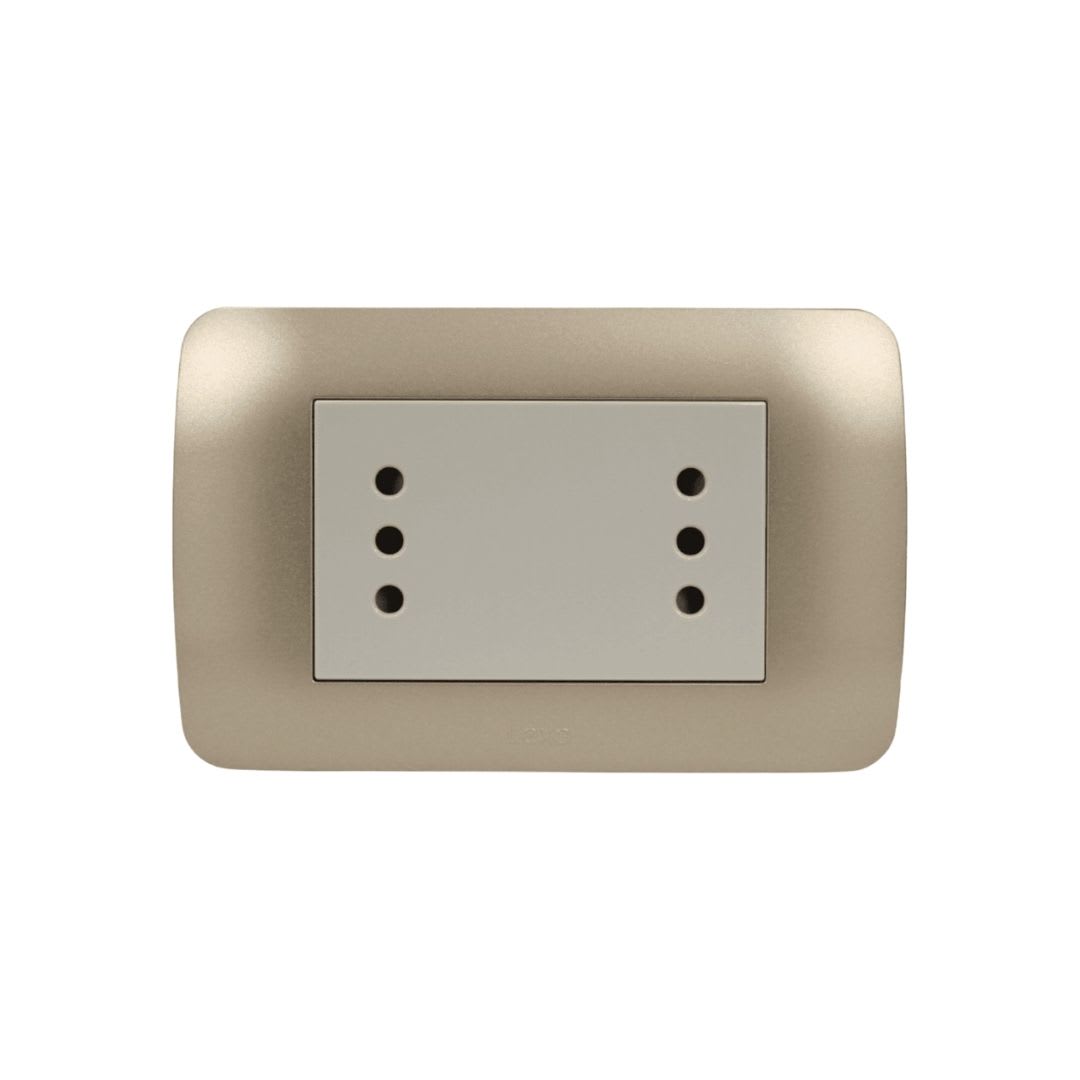 Enchufe Doble Puenteado Emb. 10A 250V Mod. Beige Placa Titanio Lexo 0