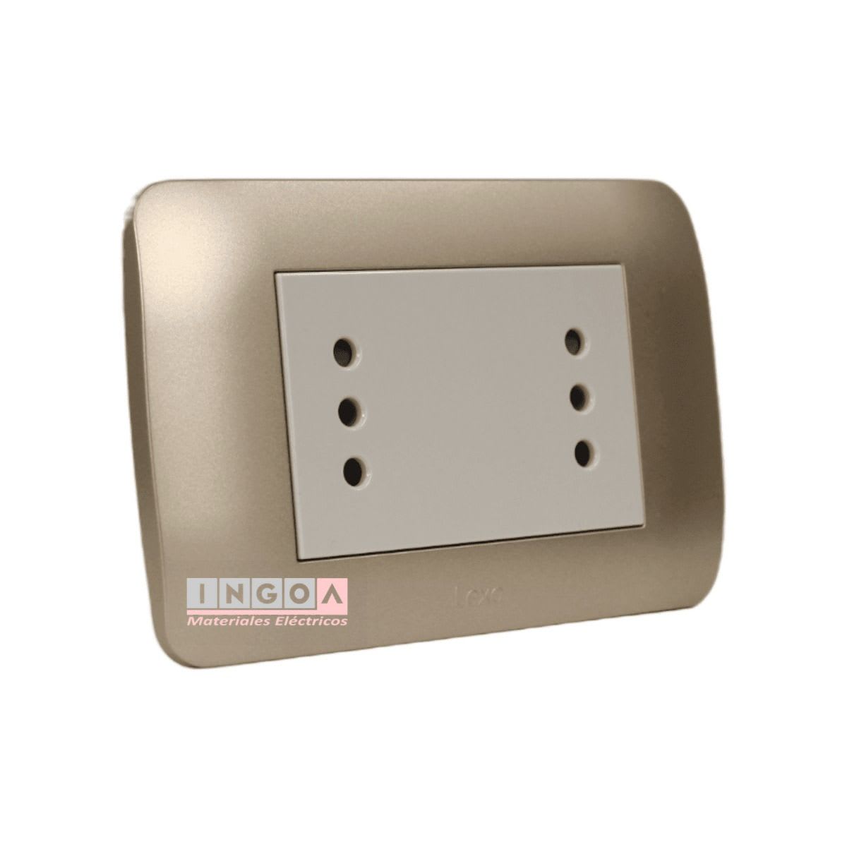 Enchufe Doble Puenteado Emb. 10A 250V Mod. Beige Placa Titanio Lexo2