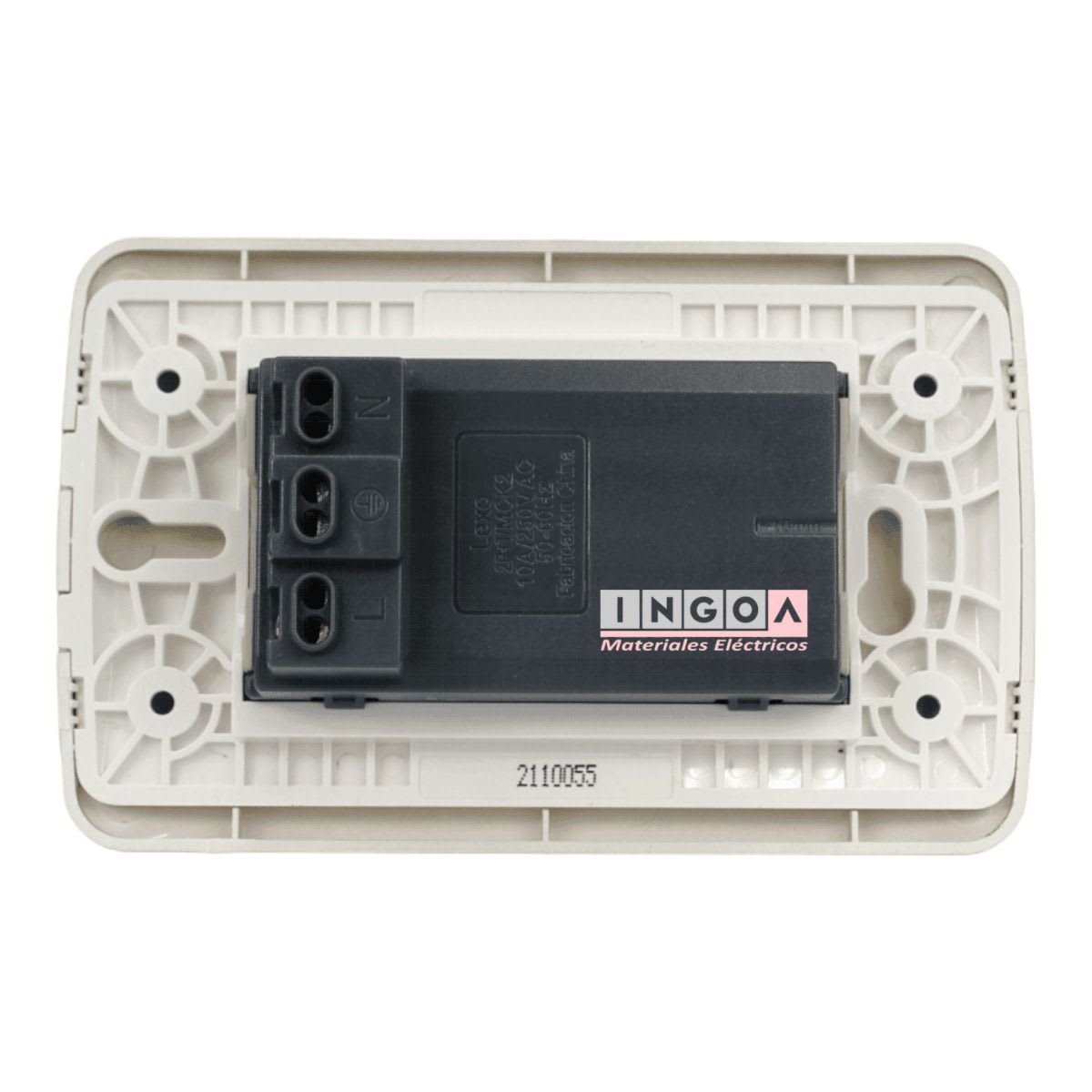 Enchufe Doble Puenteado Emb. 10A 250V Mod. Beige Placa Titanio Lexo3