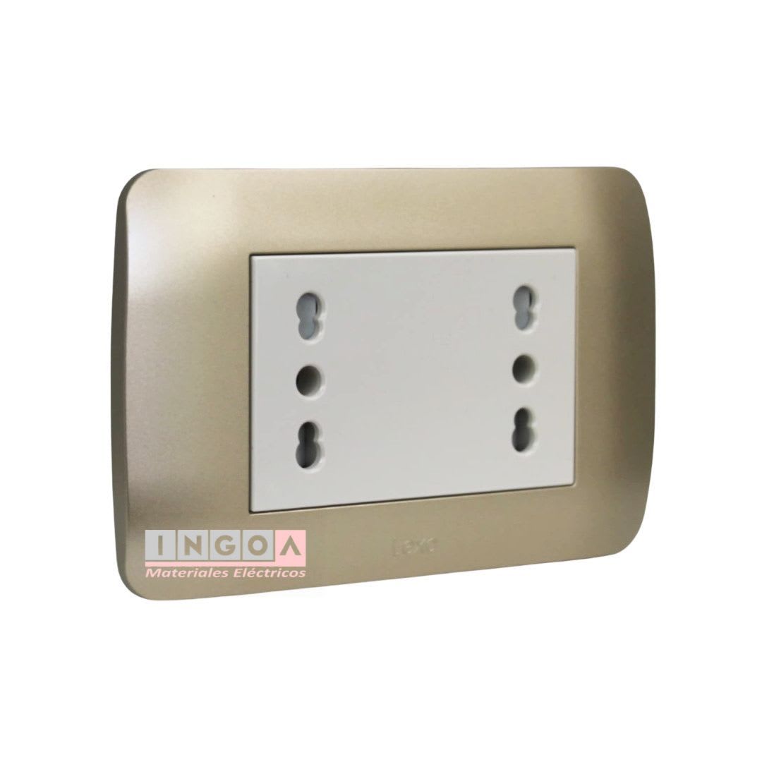 Enchufe Doble Puenteado Emb. 10/16A 250V Mod. Beige Placa Titanio Lexo2