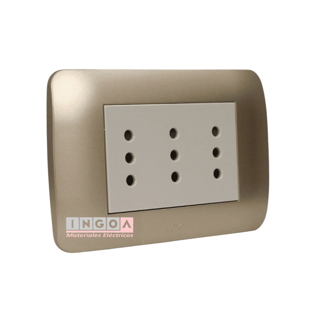 Enchufe Triple Puenteado Emb. 10A 250V Mod. Beige Placa Titanio Lexo2
