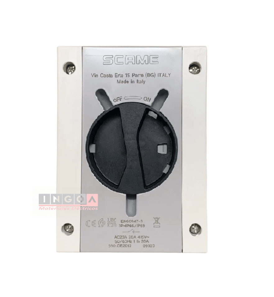 Int. de maniobra Rotatorio 20A 3 Polos Serie Isolators IP65 105X150X82mm - Scame2