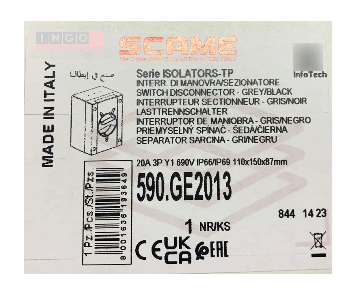 Int. de maniobra Rotatorio 20A 3 Polos Serie Isolators IP65 105X150X82mm - Scame5