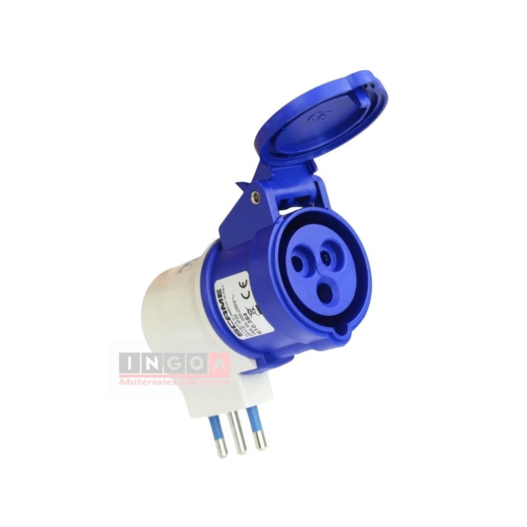 Enchufe Adaptador Ind. IP20 - de 16A 250V a Toma 2P+T (Domiciliario a Industrial) - Scame - Vista 4