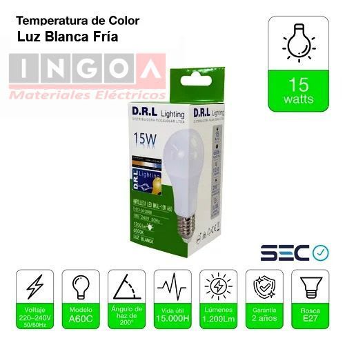 Ampolleta LED 15W E27 1200LM 6500K - DRL - Vista 3