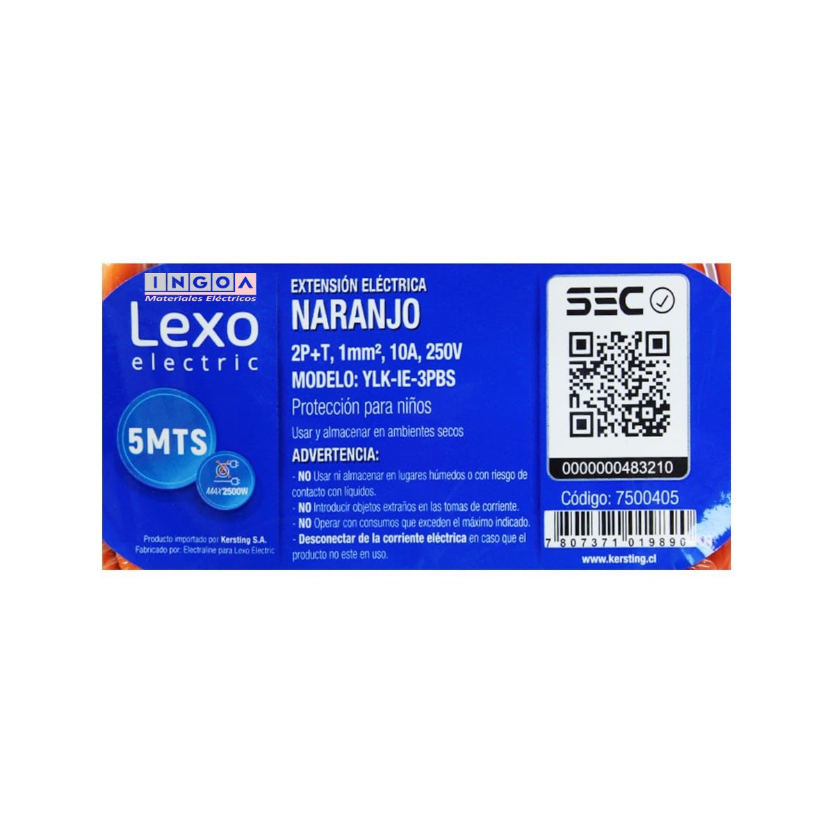 Alargador Electrico Naranja 5 Mts 2P+T 2500W 10A 250V - Vista 5