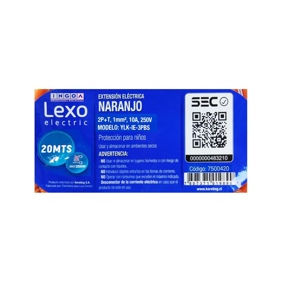 Alargador Electrico Naranja 20 Mts 2P+T 2500W 10A 250V - Vista 7