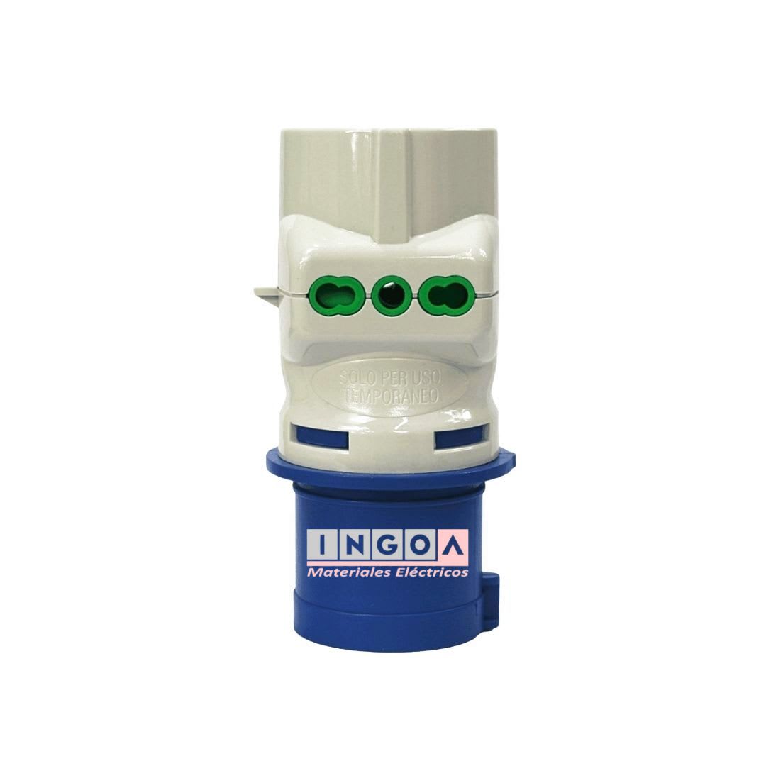 Enchufe Adaptador Ind. IP44 - 3 Tomas 2P+T 10/16A 250V (Industrial a Domiciliario) - Vista 2