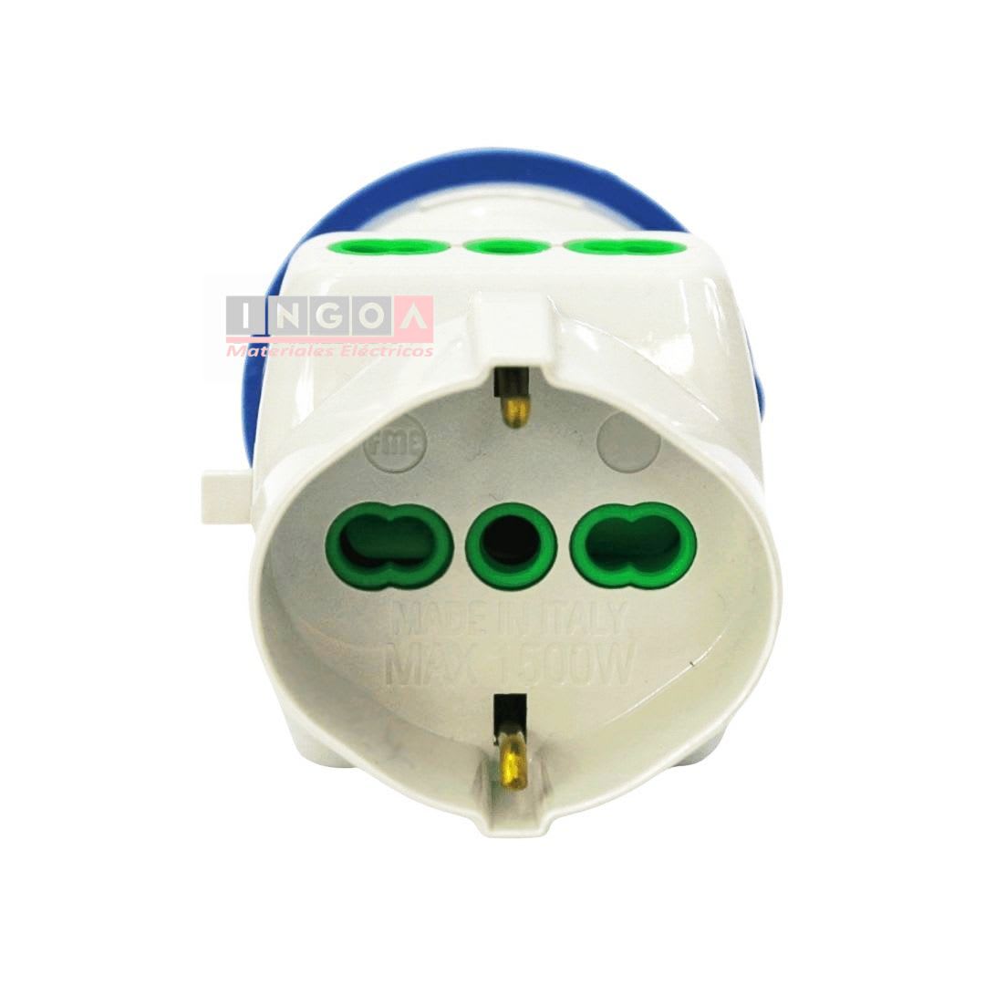 Enchufe Adaptador Ind. IP44 - 3 Tomas 2P+T 10/16A 250V (Industrial a Domiciliario) - Vista 5