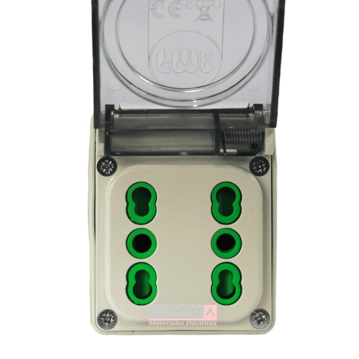 Enchufe Adaptador Ind. IP44 - 2 Tomas 2P+T 10/16A 250V (Industrial a Domiciliario) - Vista 6