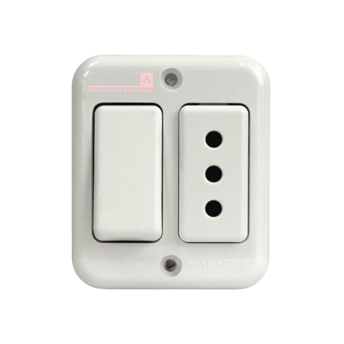 Interruptor Simple Sobrepuesto 9/12 + Enchufe Simple 10A - Stanford2