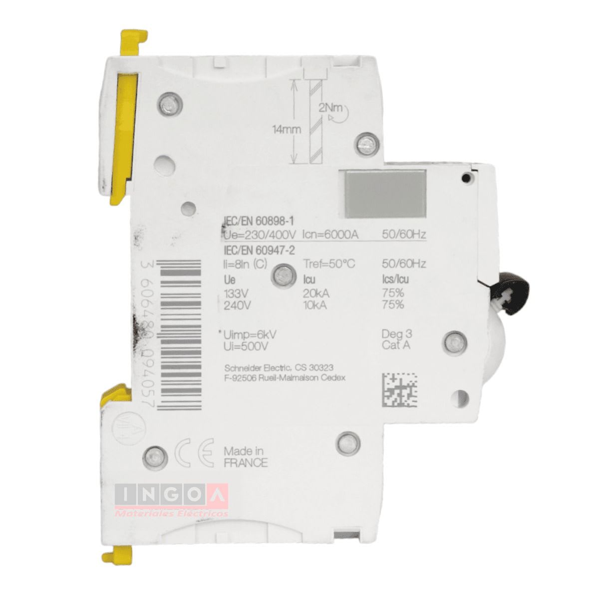 Int. Automatico Schneider IC60N - 1x20A 10KA C Acti9 A9F771203