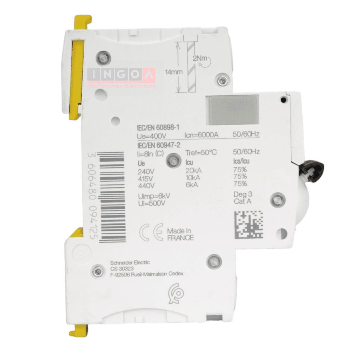 Int. Automatico Schneider IC60N - 2x10A 10KA C Acti9 A9F77210 - Vista 4