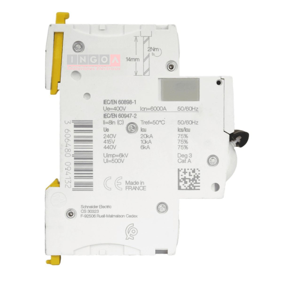 Int. Automatico Schneider IC60N - 2x16A 10KA C Acti9 A9F77216 - Vista 4
