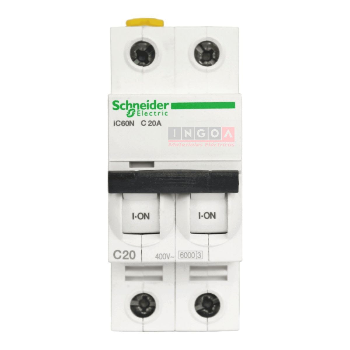Int. Automatico Schneider IC60N - 2x20A 10KA C Acti9 A9F77220 - Vista 2