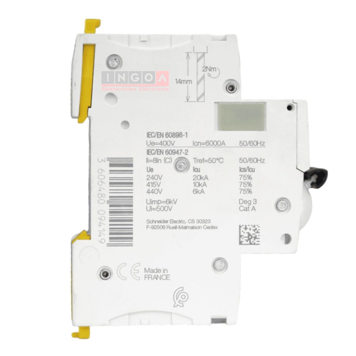Int. Automatico Schneider IC60N - 2x20A 10KA C Acti9 A9F77220 - Vista 4