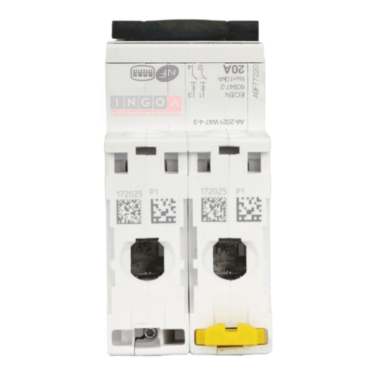 Int. Automatico Schneider IC60N - 2x20A 10KA C Acti9 A9F77220 - Vista 5