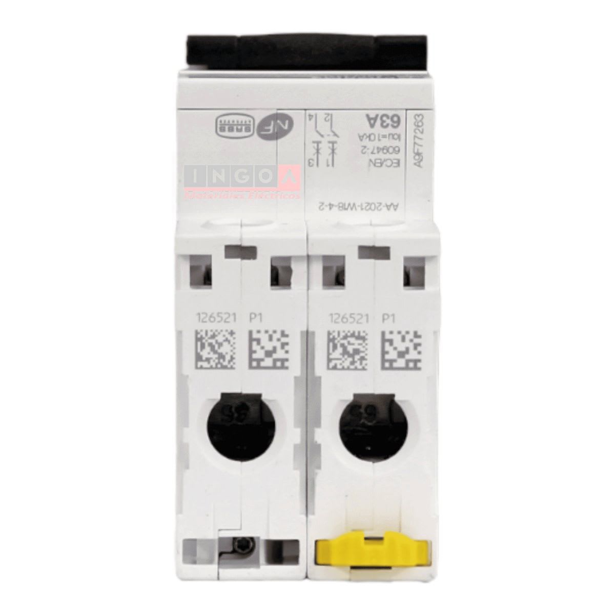 Int. Automatico Schneider IC60N - 2x63A 10KA C Acti9 A9F77263 - Vista 5