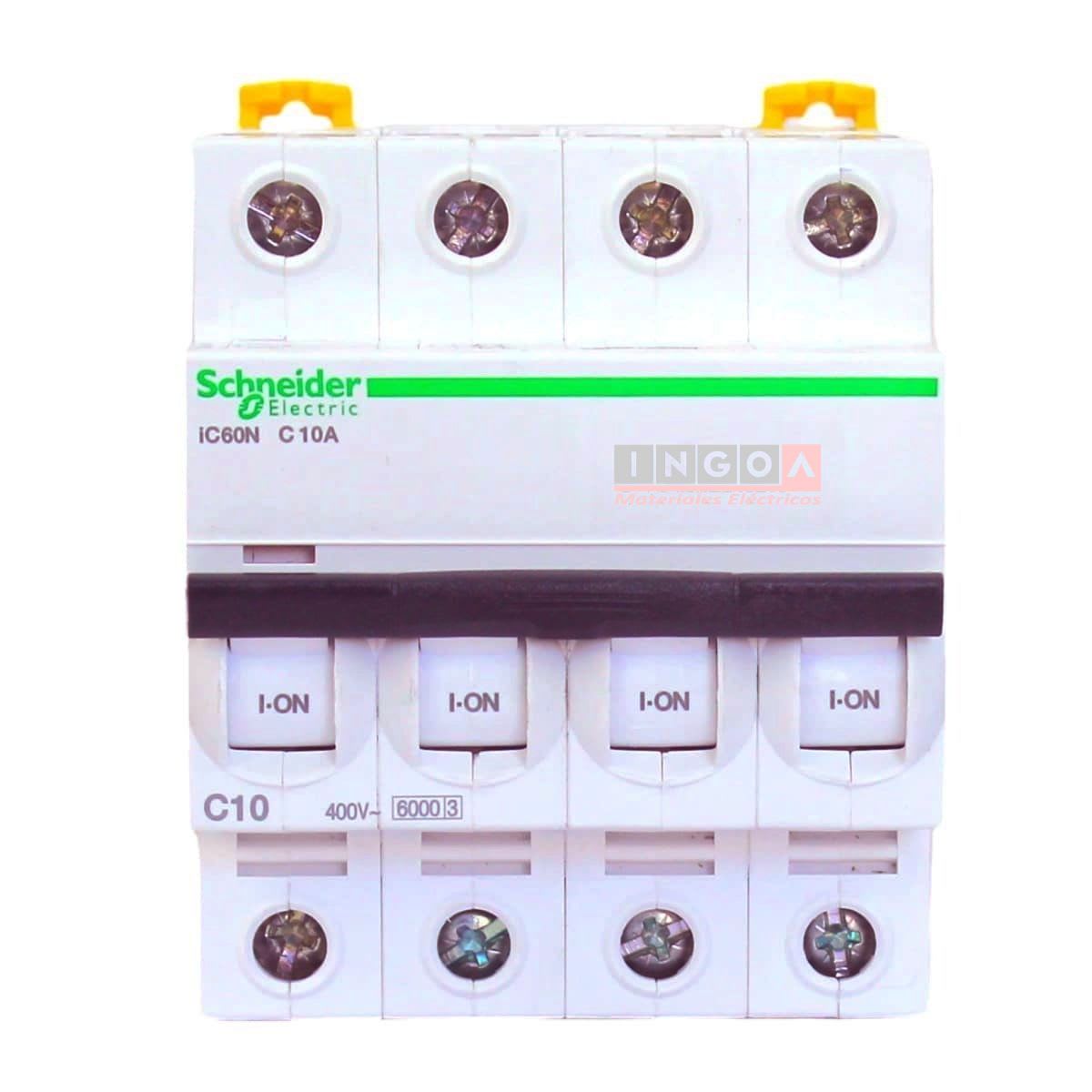 Int. Automatico Schneider IC60N - 4x10A 10KA C Acti9 A9F77410 - Vista 2