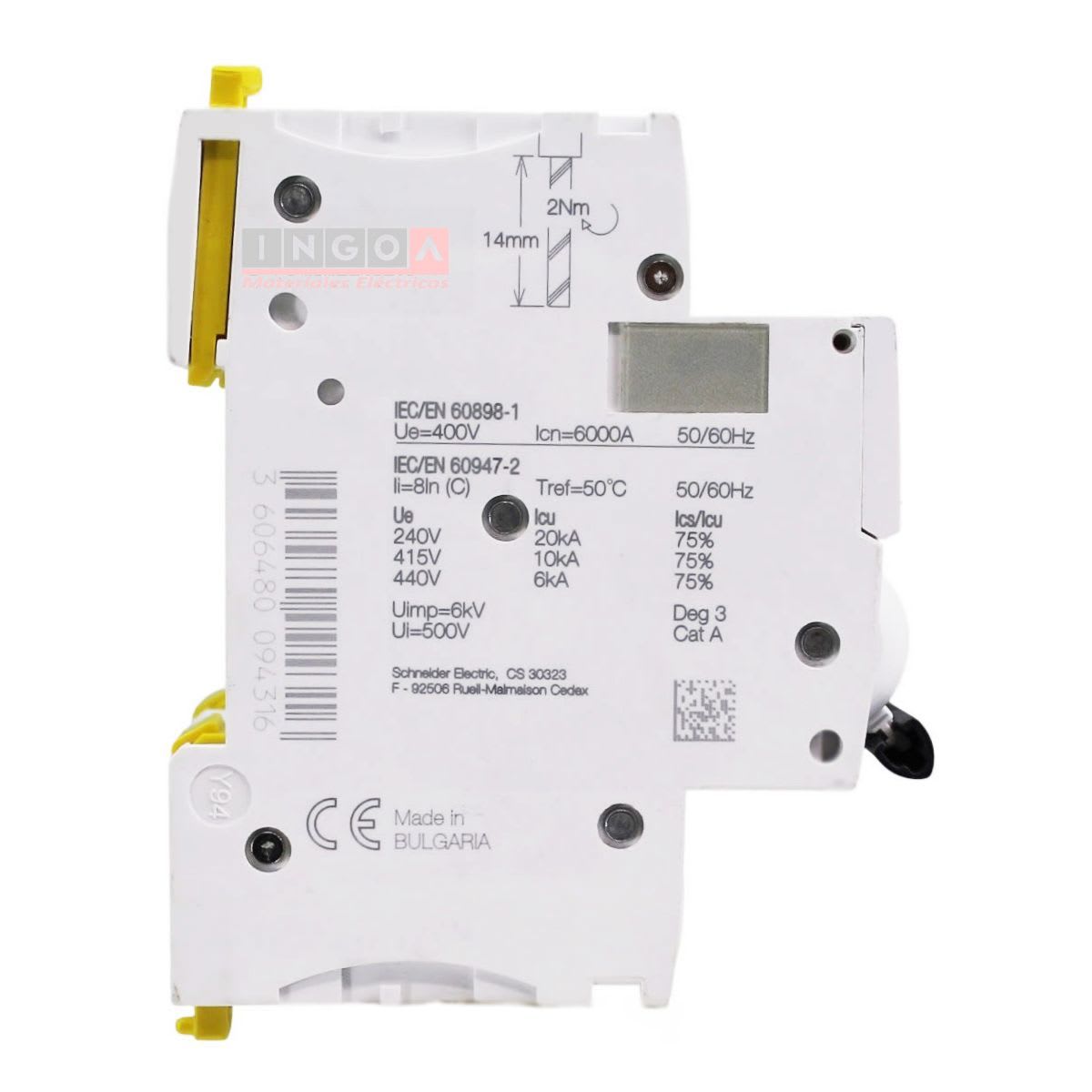 Int. Automatico Schneider IC60N - 4x16A 10KA C Acti9 A9F77416 - Vista 3