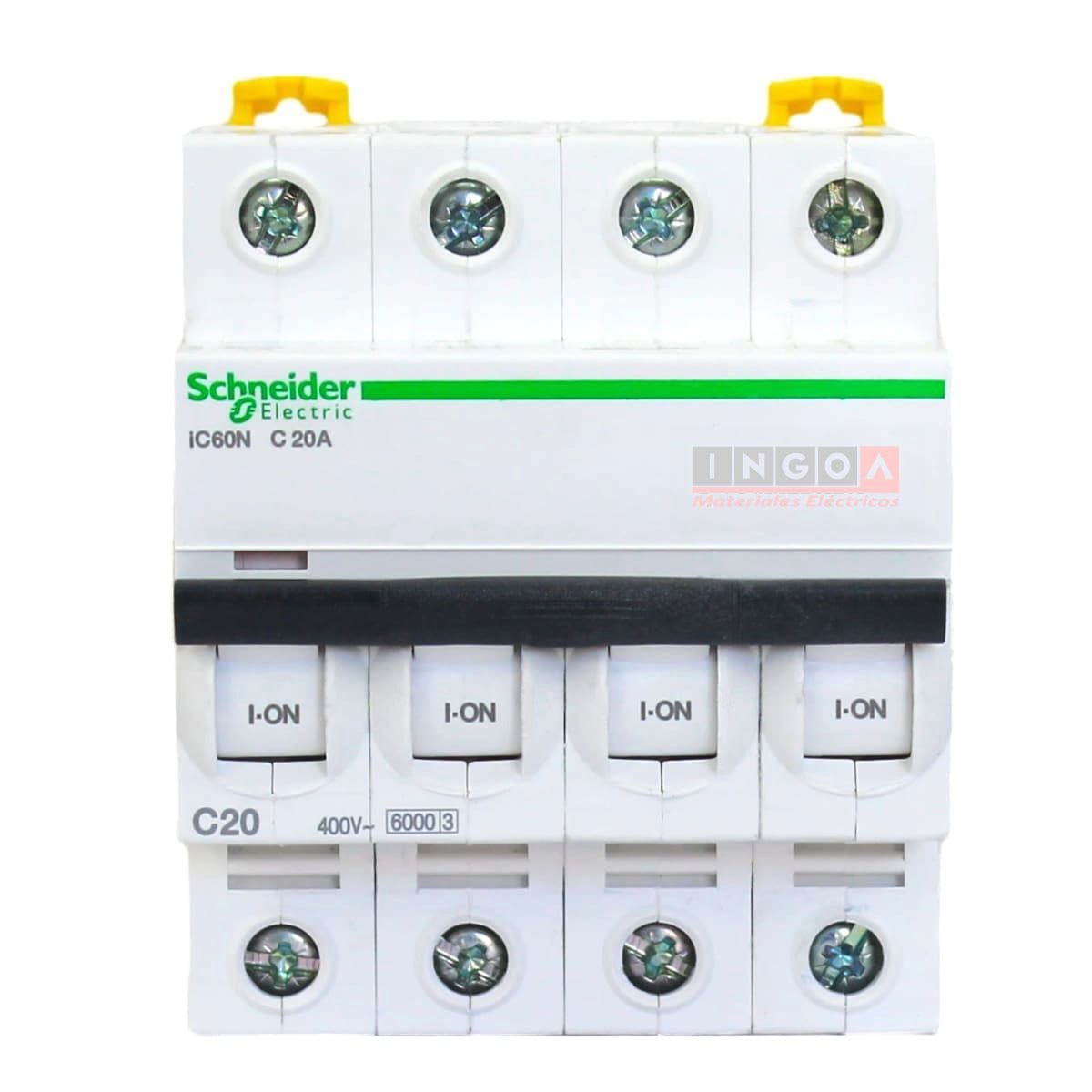 Int. Automatico Schneider IC60N - 4x20A 10KA C Acti9 A9F77420 - Vista 2