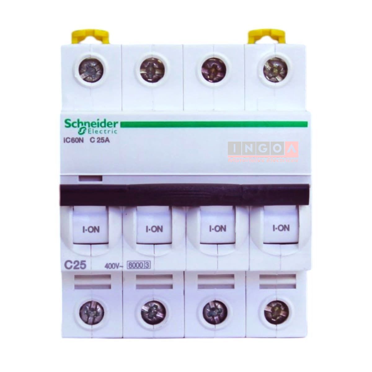 Int. Automatico Schneider IC60N - 4x25A 10KA C Acti9 A9F77425 - Vista 2