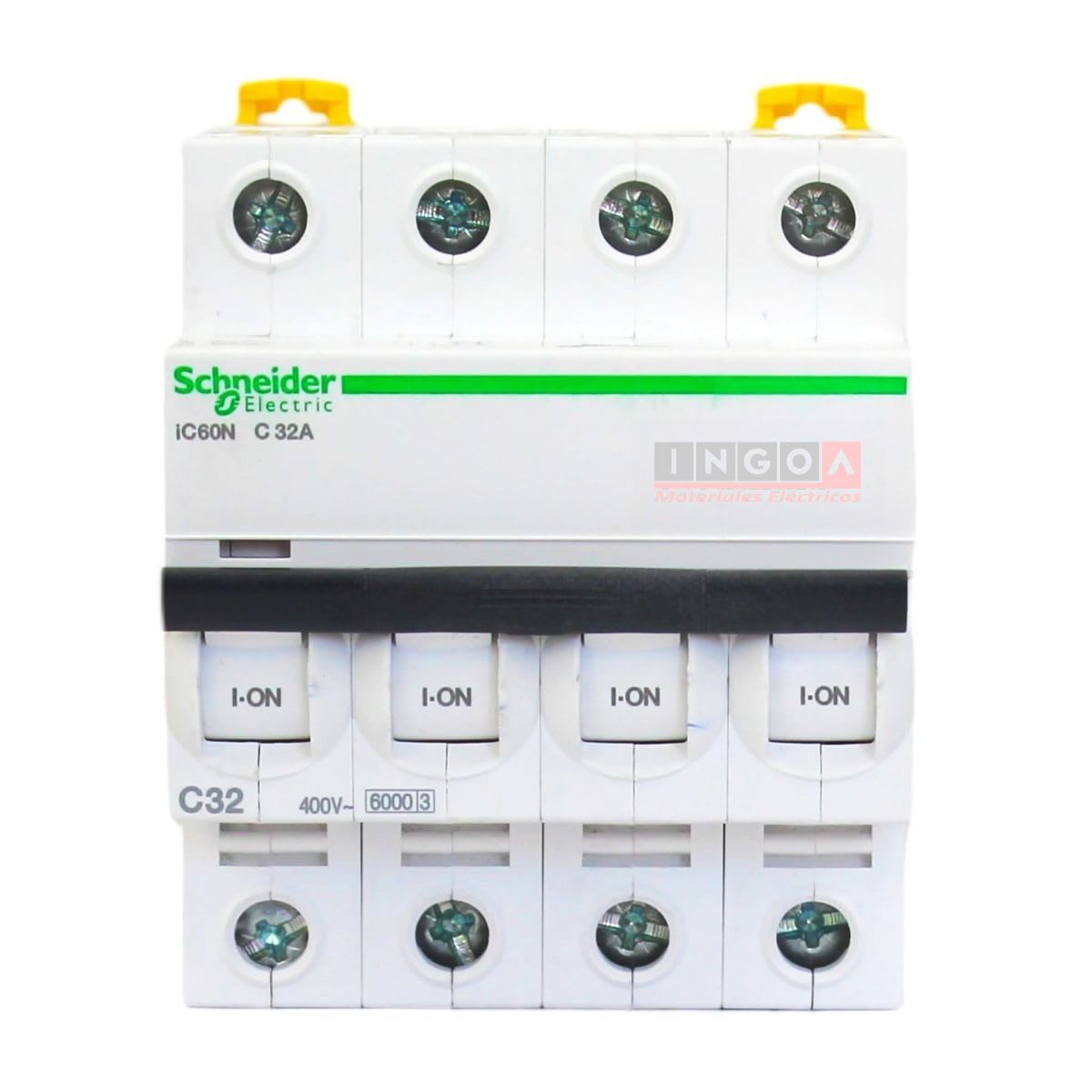 Int. Automatico Schneider IC60N - 4x32A 10KA C Acti9 A9F77432 - Vista 2