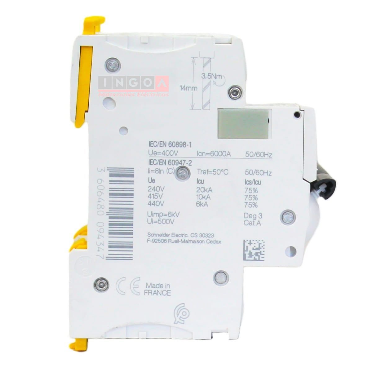 Int. Automatico Schneider IC60N - 4x32A 10KA C Acti9 A9F77432 - Vista 4