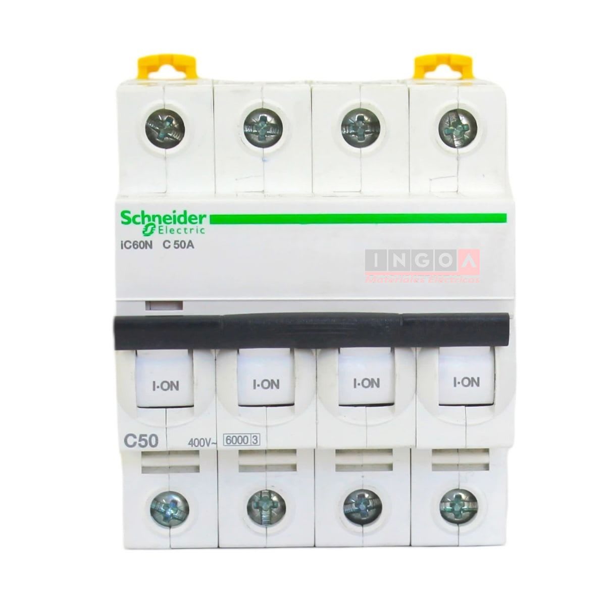 Int. Automatico Schneider IC60N - 4x50A 10KA C Acti9 A9F77450 - Vista 2