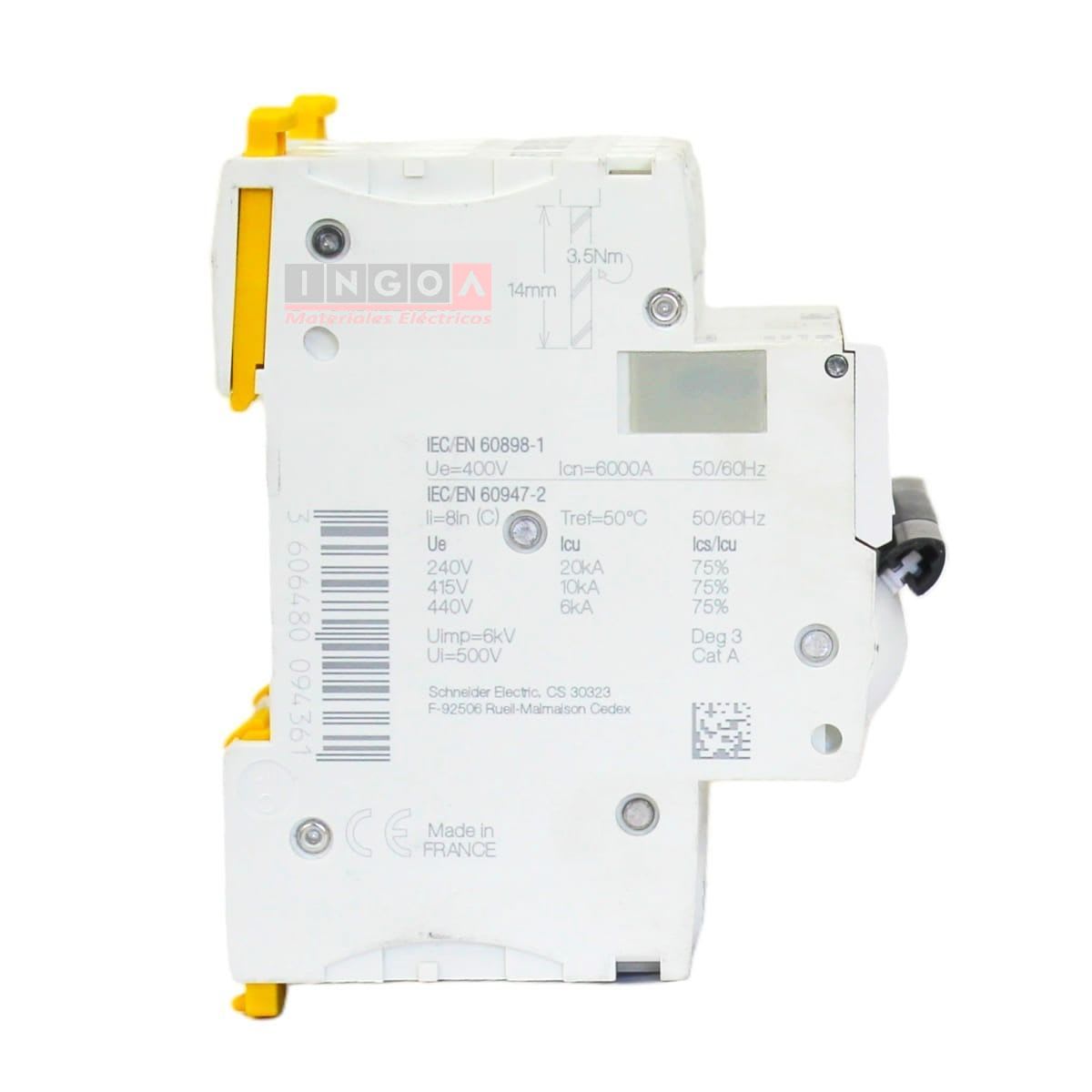 Int. Automatico Schneider IC60N - 4x50A 10KA C Acti9 A9F77450 - Vista 4