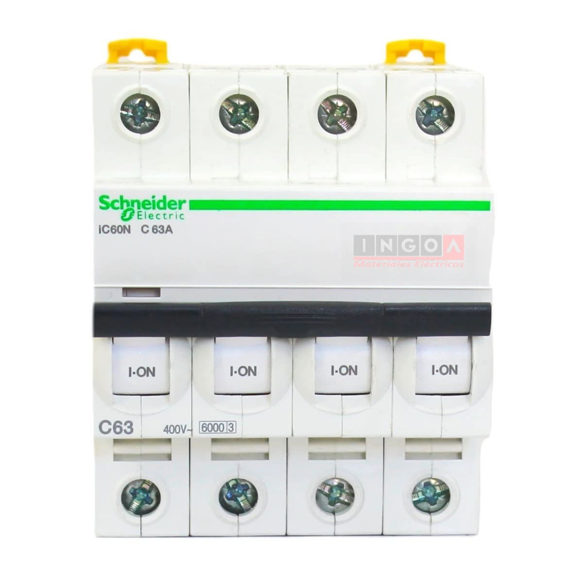 Int. Automatico Schneider IC60N - 4x63A 10KA C Acti9 A9F77463 - Vista 2